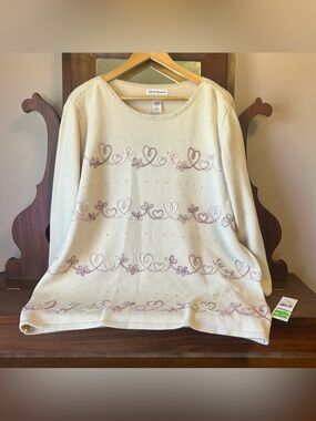 Dead Stock Alfred Dunner 'Telluride Biadere Hearts' Pullover Sweater: 1X